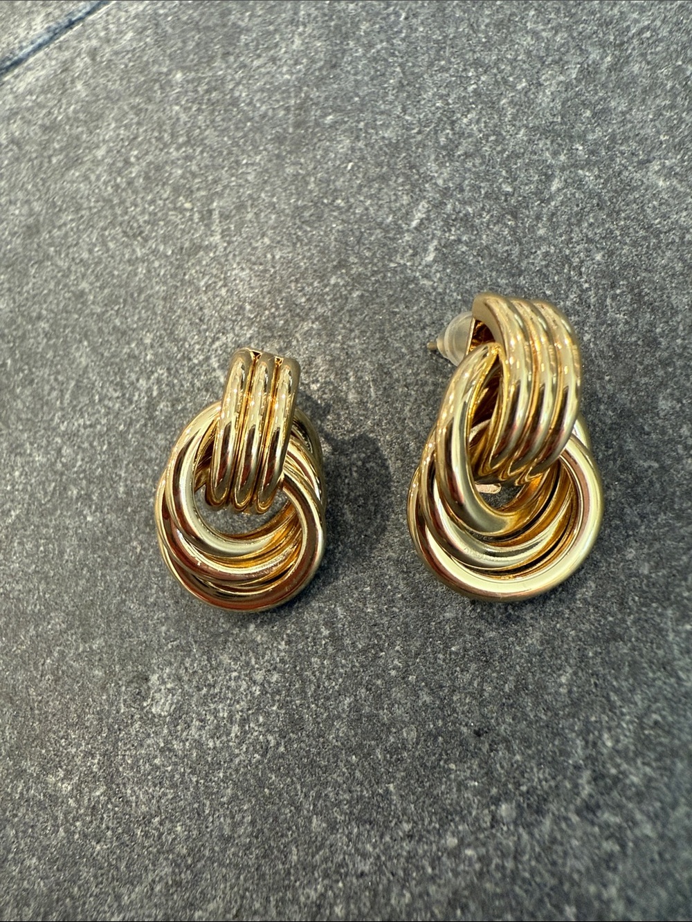 Classic Gold-Tone Interlocking Hoop Drop Earrings